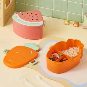 Cute watermelon and carrot shaped compartmentalized bento box, portable student lunch box.
