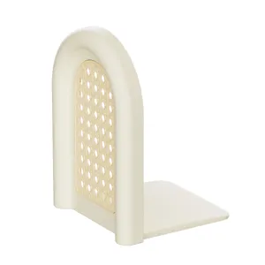 Minimalist arch bookend with wicker mesh design, cream white desktop book storage rack.