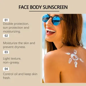 Vue détaillée de l'application de la crème solaire visage et corps, texture légère et hydratante.