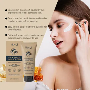 Crème solaire visage et corps HOYGI SPF 50 PA++ pour une protection UV rafraîchissante.