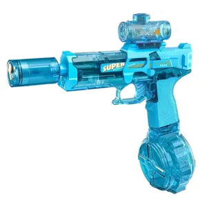 Pistolet à Eau Électrique Blaster Automatique Design Sci-Fi Grand Chargeur Tambour Éclairage LED Jouet d'Extérieur
