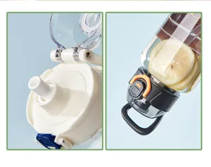 Portable plastic water bottle with straw and bounce lid for outdoor sports and daily use.