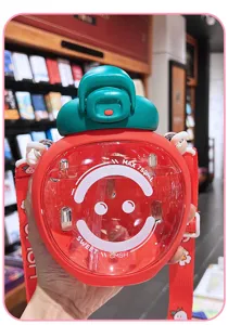 Cute strawberry shape water bottle 750ml portable straw cup for students and girls