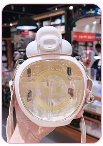Cute portable straw water bottle for women and students with large capacity and strap design.