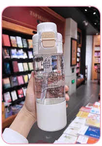 Niedlicher Bär Strohhalm Kunststoff Wasserflasche große Kapazität Trinkbecher Mädchen