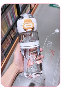 Grande bottiglia d'acqua in plastica con cannuccia coperchio pop up portatile sport per esterno