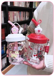 Cute plastic straw water bottle with mixing design, portable cute cup for office and school use.