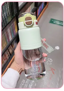 Large capacity straw water bottle with strap portable student outdoor sports tumbler
