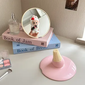 Cute cartoon ice cream desktop makeup mirror for student dorm, portable standing vanity mirror.