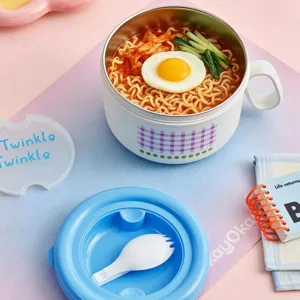 Stainless steel instant noodle bowl with handle lunch box bento box tableware set student