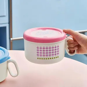 Stainless steel instant noodle bowl with handle and lid, large capacity bento lunch box for daily use