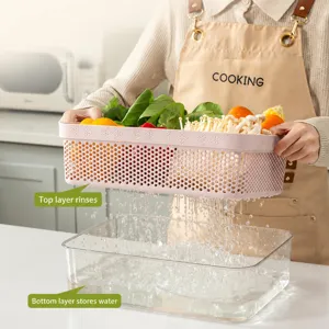 Panier d'égouttage en plastique à double couche pour cuisine, lavage des fruits et légumes.
