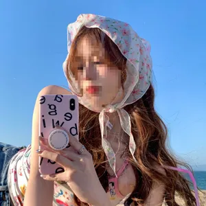Foulard de Cheveux en Mousseline Florale Pour Femmes Protection Solaire Plage Petit Foulard Carré Bandeau Cheveux Vacances