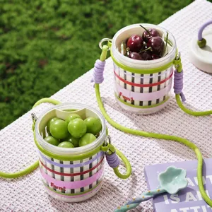 Taza de Ensalada de Frutas de Plástico de Doble Capa Portátil Transparente Drenable Taza de Desayuno con Asa Antigoteo