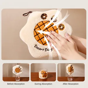 Cute cartoon coral fleece hanging hand towel, super absorbent quick dry kitchen bathroom wipe.