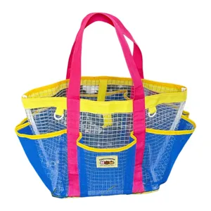 Colorblocked Mesh Beach Bag Large Capacity Tote Handbag for Travel Swim Pool Shower Daily