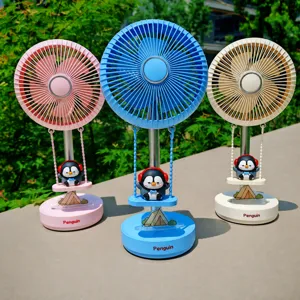 Mini Ventilador de Escritorio USB Recargable Columpio Pingüino de Dibujos Animados Ventilador de Enfriamiento Portátil de 3 Velocidades para Oficina y Dormitorio