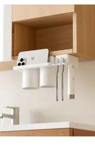 Portaspazzolino da parete senza foratura organizer per bagno magnetico con tazze bianche