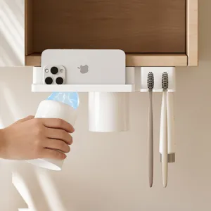 Supporto per spazzolino da denti a parete senza perforazione con tazza magnetica per bagno.
