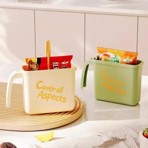 Plastic instant noodle bowl with handle, large capacity dorm ramen cup, food storage container.