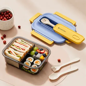Dopamine partitioned lunch box with tableware, microwave safe sealed bento box for students.
