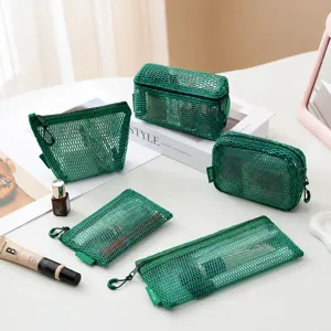 Portable Mesh Cosmetic Bag Large Capacity Zipper Storage Pouch Transparent Travel Organizer For Toiletries