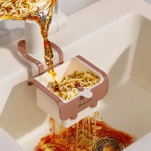 Panier d'Égouttage pour Évier de Cuisine Suspendu Passoire en Plastique avec Couvercle à Pression Filtre Séparé Rangement