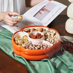 Persimmon shaped divided snack box with clear lid, home coffee table nut and candy storage tray.