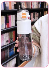 Detailed view of the large capacity portable sports water bottle with straw and dual-drinking.