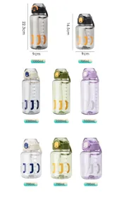 Large capacity plastic water bottle with straw and handle for outdoor sports and daily use.