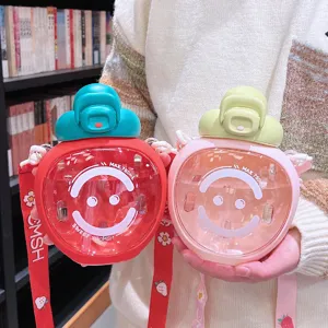 Cute Strawberry Water Bottle With Straw Large Capacity Tritan Portable Drinking Cup With Strap For School Students