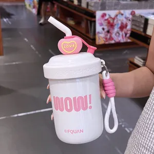 Portable Stainless Steel Vacuum Flask Insulated Water Bottle With Straw And Stirring Function Creative Travel Cup