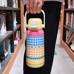 Ins stainless steel thermos bottle large capacity portable student cute plaid water cup