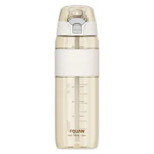 Large capacity plastic straw water cup with scale marks and portable strap for daily sports use.