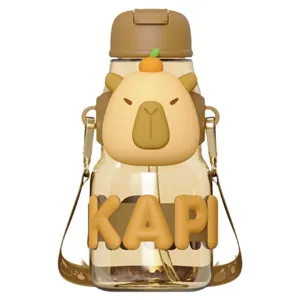 Simpatica borraccia Capybara con cannuccia per bambini, grande tazza scolastica con tracolla.
