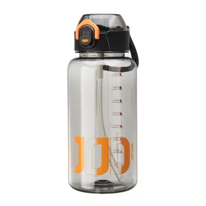 Large capacity water bottle with straw and portable handle for outdoor sports and fitness daily use.