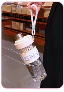 Portable water bottle with straw and strap, heat-resistant tea separation cup for office daily.