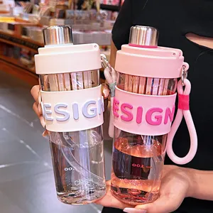 Portable Tritan Plastic Water Bottle Straw Cup Summer Fruit Tea Cup With Silicone Sleeve And Handle For Office Daily