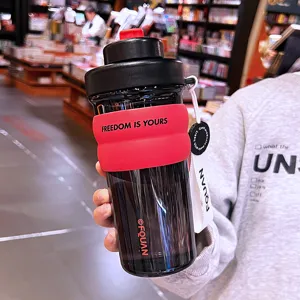 Portable Large Capacity Tritan Water Bottle With Silicone Protective Sleeve And Strap Leakproof Drinkware For Office Sports