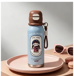 Stainless steel vacuum insulated water bottle cute cartoon girl portable thermos cup