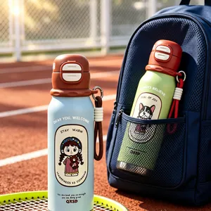 Stainless steel insulated water bottle cute cartoon straw cup for kids portable outdoor drinkware