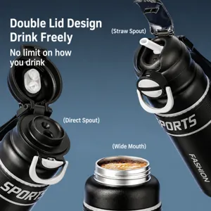 Dual-drinking sports water bottle with straw and direct sip lid, portable fitness tumbler flask for men.