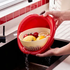 Creative apple shaped double layer draining basket kitchen fruit vegetable washing colander strainer
