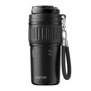 Black insulated coffee tumbler with strap large capacity double drink portable water bottle