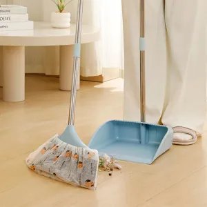 Multi-functional disposable broom dust cover with durable broom and dustpan set for cleaning.