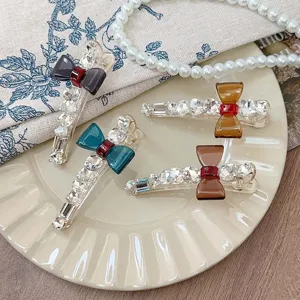 Barrette Cheveux Élégante Nœud Strass pour Femmes Pince à Bec de Canard en Cristal Scintillant Accessoires de Coiffure Mode
