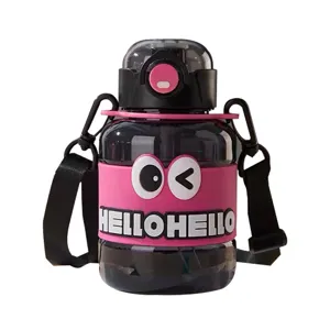 Dopamine cute big belly water bottle with strap, portable cartoon big eyes kids straw cup