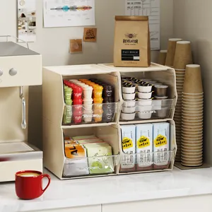 Caja organizadora de escritorio apilable con cajón para cápsulas de café, té y artículos.
