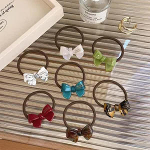 Koreaanse Gouden Label Acetaat Strik Haarelastiekje Elastisch Gummiband Frans Handgemaakte Haartouw Decoratieve Ponytail Houder Dames