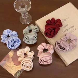 3D Blume Große Haargummi Frisch Minzgrün Satin Rose Floral Haarseil Handgefertigte Hochelastische Pferdeschwanzhalter Damen Haarschmuck